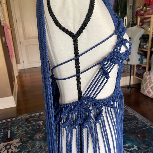 Royal Blue Macrame Rope Dress Handmade Goda - Picture 10 of 16